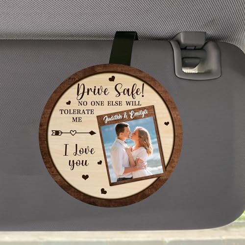 Drive Safe I Love You Visor Clip Personalisierter Foto Auto Visier Clip Benutzerdefinierter Name Paar Auto Visier Bilderhalter Holz Paare Foto Auto Visier Bilderrahmen für Geburtstag Valentinstag von GOOBRRL