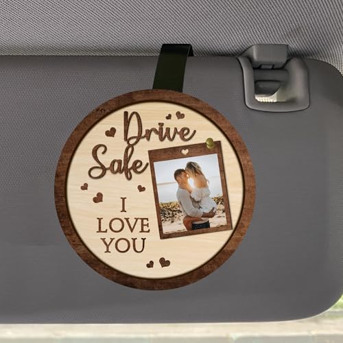 Personalisierter Drive Safe I Love You Visor Clip Custom Paar Foto Auto Visier Clip Name Auto Fotohalter Holz Paare Foto Auto Visier Bilderrahmen für Geburtstag Valentinstag von GOOBRRL