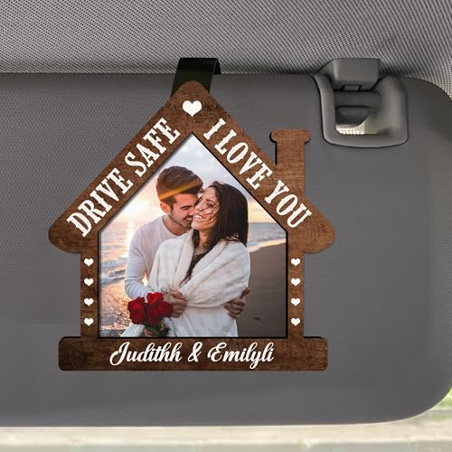 Personalisiertes Haus Paar Foto Auto Visier Clip Custom Drive Safe I Love You Visor Clip Fotorahmen Holz Paare Foto Auto Visier Bilderrahmen für Geburtstag Valentinstag von GOOBRRL