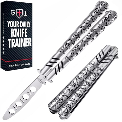 Butterfly-Messer - Übungsschmetterlingsmesser Trainer - Balisong Trainer - Balisong Butterflymesser NICHT echt NICHT scharfe Klinge - Silber stumpfes Trick Butterfly Messer - Training Fidget Toy CSGO von GOOD WORKER