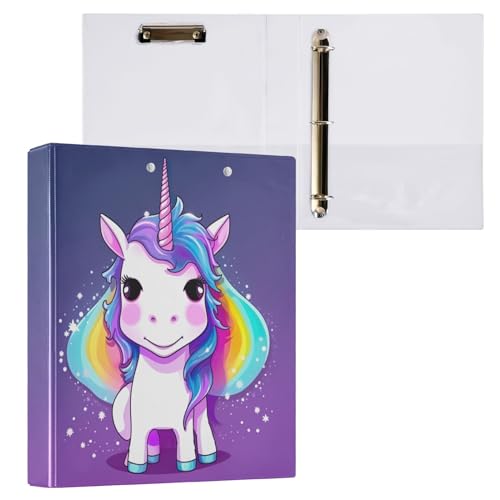 GOODOLD Cute Unicorn Vielseitiger Ordner, 3,8 cm, 3-Ringbuch mit Klemmbrett, für Büro/Zuhause, runder Ring, hält 200 Blatt, 1 Stück von GOODOLD