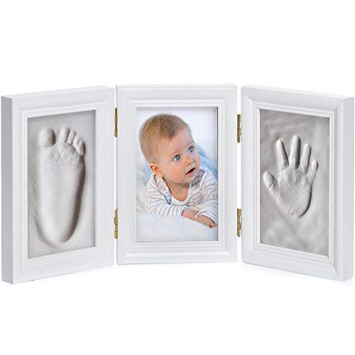 GOODS+GADGETS Baby Bilderrahmen Gipsabdruck-Set - Fotorahmen Gips für Hand-Abdruck Fuß-Abdruck & Fotos; 3-tlg weiß von GOODS+GADGETS