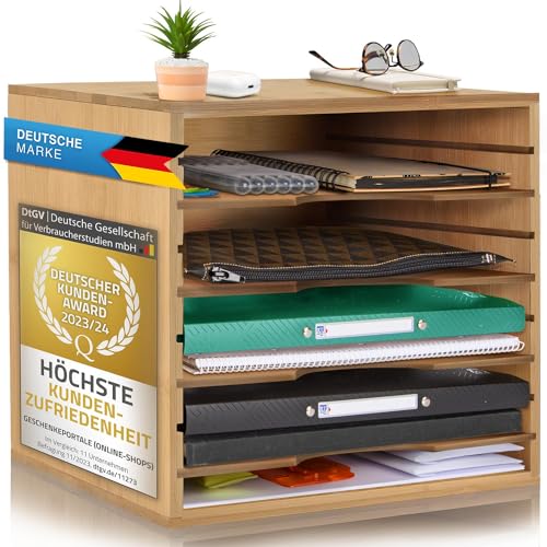 Dimono® Dokumentenablage Schreibtisch-Organizer Papierablage aus Bambus; Dokumentenhalter, Briefablage, Papierfächer Zeitschriftenständer für Zuhause, Büro, Praxis (Dokumentenablage) von Dimono