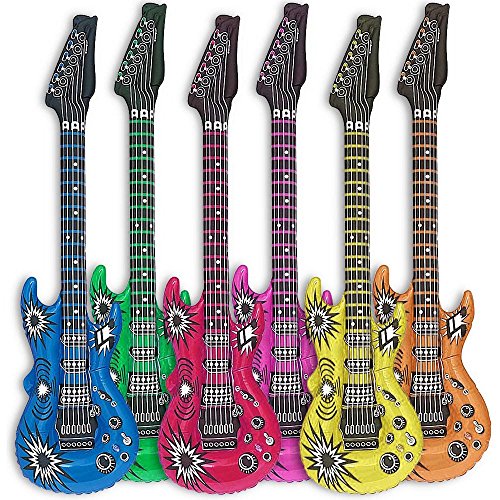 6 Stück Luftgitarre Rockstar aufblasbare Air-Guitar Luft-Gitarren aufblasbar 100cm bunt (6X) von GOODS+GADGETS