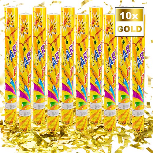 GOODS+GADGETS Konfetti-Kanone Konfetti-Shooter Party Popper Konfettikanone - XL 40 cm Gold - 10 Set von GOODS+GADGETS