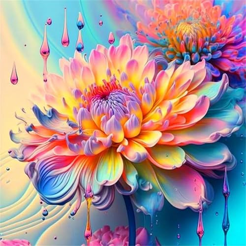 5D Diamond Painting Für Erwachsene,Bunte Chrysanthemen Diamant Painting Bilder DIY Diamond Art Kits Für Anfänger Full Square Drill Diamant Malerei Stickerei Strass für Home Wand Decor - 100x100 cm von GOOFEI