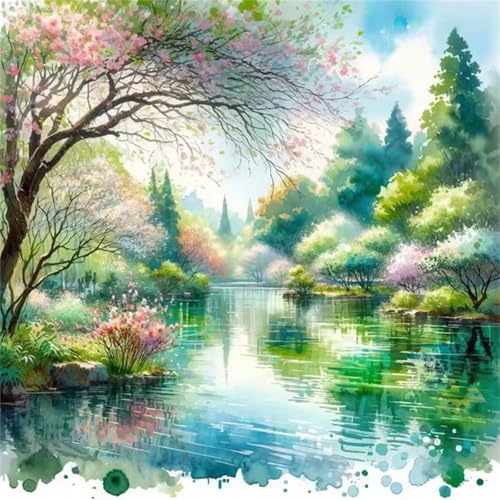 5D Diamond Painting Für Erwachsene,Frühlingslandschaft Diamant Painting Bilder DIY Diamond Art Kits Für Anfänger Full Square Drill Diamant Malerei Stickerei Strass für Home Wand Decor - 100x100 cm von GOOFEI