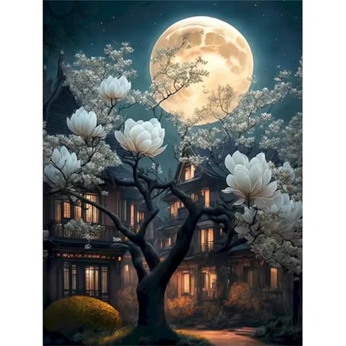 GOOFEI DIY Adult Diamond Painting Embroidery Set Baum Mond,5D Full Diamond Painting Craft Runder Bohrer Home Wall Decoration Art Painting Kits 55x35cm von GOOFEI