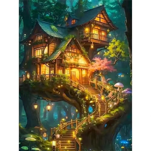 GOOFEI DIY Adult Diamond Painting Embroidery Set Baumhaus Homely,5D Full Diamond Painting Craft Runder Bohrer Home Wall Decoration Art Painting Kits 45x25cm von GOOFEI