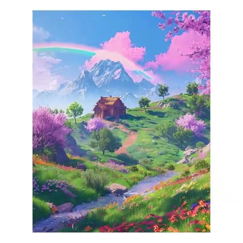 GOOFEI DIY Adult Diamond Painting Embroidery Set Bergfelder,5D Full Diamond Painting Craft Runder Bohrer Home Wall Decoration Art Painting Kits 55x35cm von GOOFEI