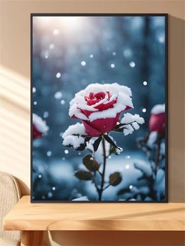 GOOFEI DIY Adult Diamond Painting Embroidery Set Blumenschnee,5D Full Diamond Painting Craft Runder Bohrer Home Wall Decoration Art Painting Kits 55x35cm von GOOFEI