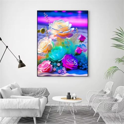 GOOFEI DIY Adult Diamond Painting Embroidery Set Bunte Blume,5D Full Diamond Painting Craft Runder Bohrer Home Wall Decoration Art Painting Kits 55x35cm von GOOFEI