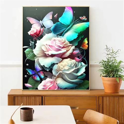 GOOFEI DIY Adult Diamond Painting Embroidery Set Bunter Blumenschmetterling,5D Full Diamond Painting Craft Runder Bohrer Home Wall Decoration Art Painting Kits 45x25cm von GOOFEI