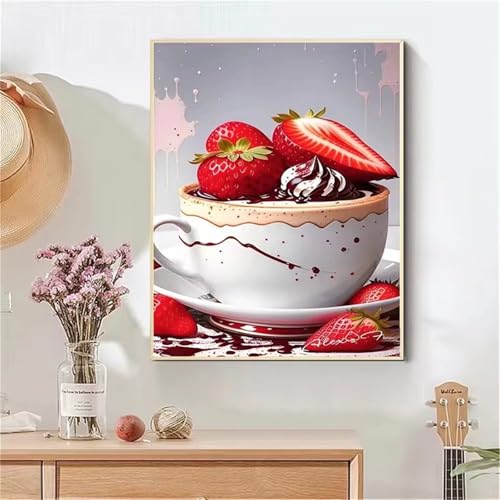 GOOFEI DIY Adult Diamond Painting Embroidery Set Erdbeer-Dessert,5D Full Diamond Painting Craft Runder Bohrer Home Wall Decoration Art Painting Kits 55x35cm von GOOFEI