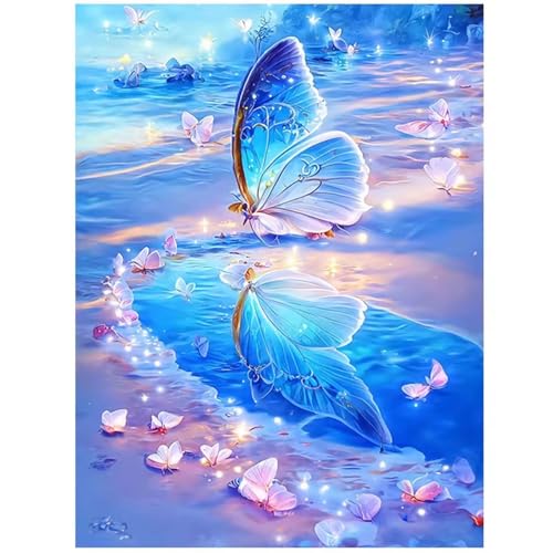 GOOFEI DIY Adult Diamond Painting Embroidery Set Fantasie Schmetterling Strand,5D Full Diamond Painting Craft Runder Bohrer Home Wall Decoration Art Painting Kits 45x25cm von GOOFEI