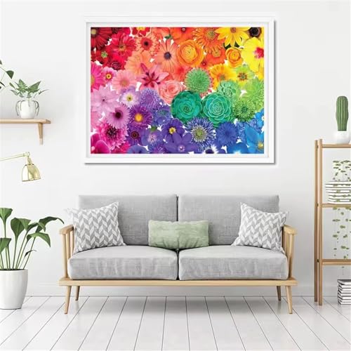 GOOFEI DIY Adult Diamond Painting Embroidery Set Farbenfrohe Blumenlandschaft,5D Full Diamond Painting Craft Runder Bohrer Home Wall Decoration Art Painting Kits 55x35cm von GOOFEI