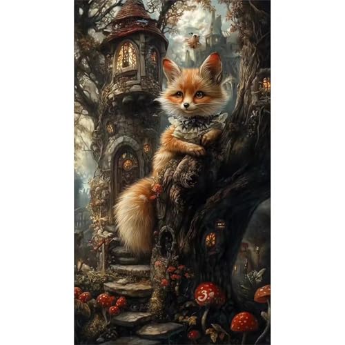 GOOFEI DIY Adult Diamond Painting Embroidery Set Feen-Baumhaustiere,5D Full Diamond Painting Craft Runder Bohrer Home Wall Decoration Art Painting Kits 55x35cm von GOOFEI