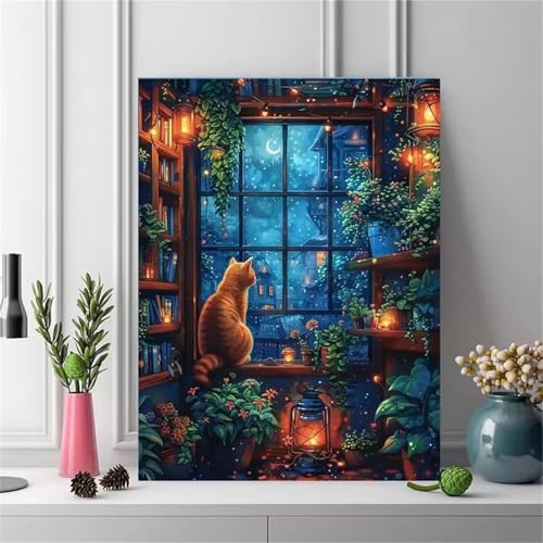 GOOFEI DIY Adult Diamond Painting Embroidery Set Fensteransicht Tier,5D Full Diamond Painting Craft Runder Bohrer Home Wall Decoration Art Painting Kits 55x35cm von GOOFEI