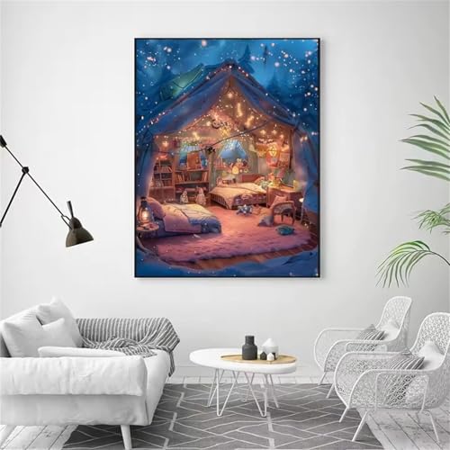 GOOFEI DIY Adult Diamond Painting Embroidery Set Gemütliches Haus,5D Full Diamond Painting Craft Runder Bohrer Home Wall Decoration Art Painting Kits 45x25cm von GOOFEI