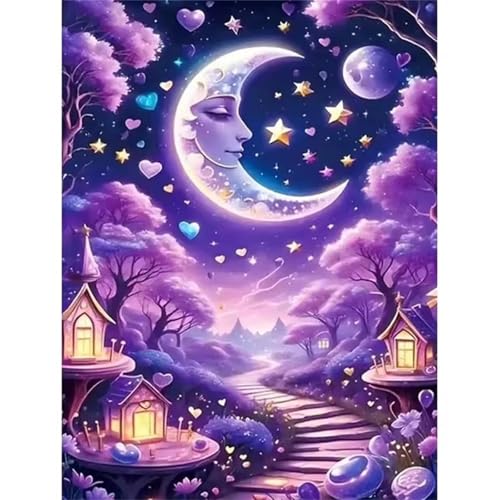 GOOFEI DIY Adult Diamond Painting Embroidery Set Lila Cartoon-Landschaft,5D Full Diamond Painting Craft Runder Bohrer Home Wall Decoration Art Painting Kits 45x25cm von GOOFEI