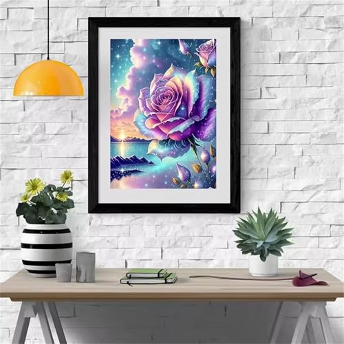 GOOFEI DIY Adult Diamond Painting Embroidery Set Lila Rosenwolken,5D Full Diamond Painting Craft Runder Bohrer Home Wall Decoration Art Painting Kits 45x25cm von GOOFEI