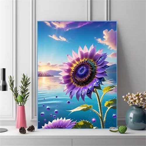 GOOFEI DIY Adult Diamond Painting Embroidery Set Lila Sonnenblumenmeer,5D Full Diamond Painting Craft Runder Bohrer Home Wall Decoration Art Painting Kits 45x25cm von GOOFEI