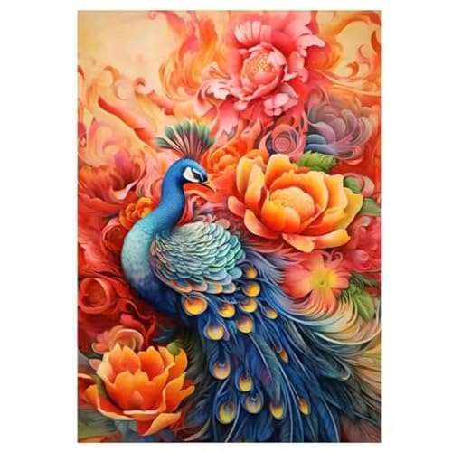 GOOFEI DIY Adult Diamond Painting Embroidery Set Pfauenblume,5D Full Diamond Painting Craft Runder Bohrer Home Wall Decoration Art Painting Kits 45x25cm von GOOFEI