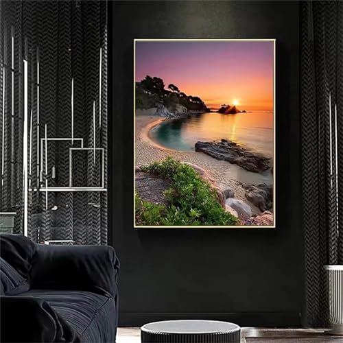 GOOFEI DIY Adult Diamond Painting Embroidery Set Sonnenuntergang am Meer,5D Full Diamond Painting Craft Runder Bohrer Home Wall Decoration Art Painting Kits 45x25cm von GOOFEI