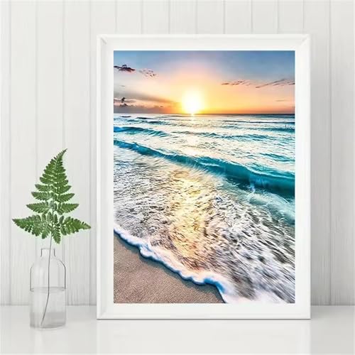 GOOFEI DIY Adult Diamond Painting Embroidery Set Strandlandschaft,5D Full Diamond Painting Craft Runder Bohrer Home Wall Decoration Art Painting Kits 45x25cm von GOOFEI