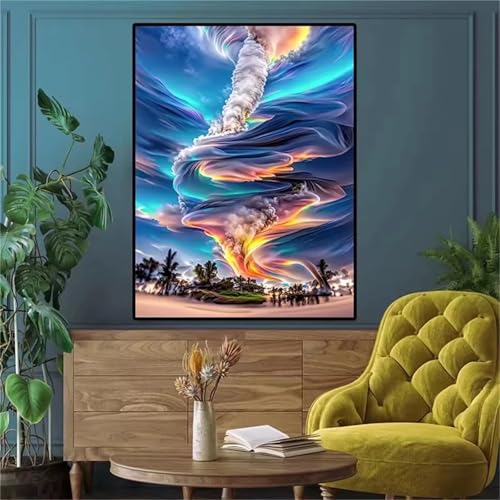 GOOFEI DIY Adult Diamond Painting Embroidery Set Tornado-Landschaft,5D Full Diamond Painting Craft Runder Bohrer Home Wall Decoration Art Painting Kits 45x25cm von GOOFEI