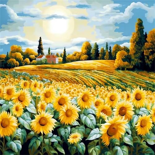 GOOFEI Diamond Painting Kits Für Erwachsene,5D Landschaftssonnenblumen Diamant Painting Bilder DIY Runde Vollbohrer Diamanten Malerei Stickerei Kreuzstich für Zuhause Dekor Geschenk - 100x100 cm von GOOFEI