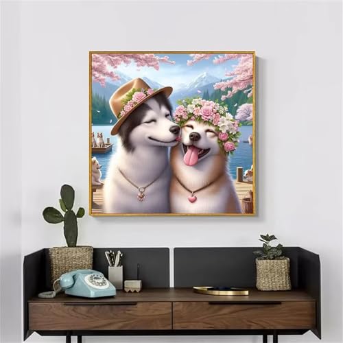 GOOFEI Diamond Painting Kits Für Erwachsene,5D Romantischer Hund Diamant Painting Bilder DIY Runde Vollbohrer Diamanten Malerei Stickerei Kreuzstich für Zuhause Dekor Geschenk - 30x30 cm von GOOFEI