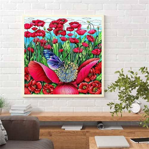 GOOFEI Diamond Painting Kits Für Erwachsene,5D Rote Mohnblume Diamant Painting Bilder DIY Runde Vollbohrer Diamanten Malerei Stickerei Kreuzstich für Zuhause Dekor Geschenk - 80x80 cm von GOOFEI