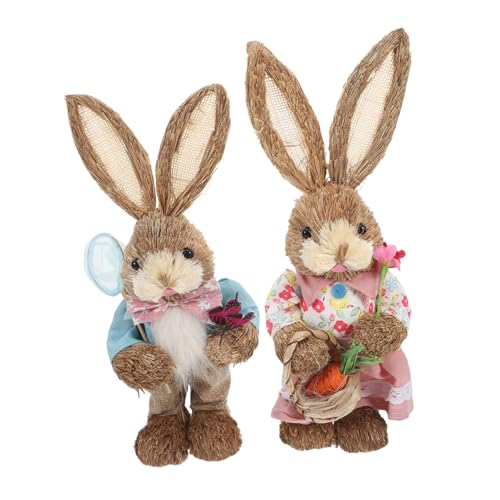 GOOHOCHY Ostern Woven Decor Set 2 Stücke Mini Glas Bunny Paare Karotten Figuren Hasen Statuen Für Home Office Decor von GOOHOCHY