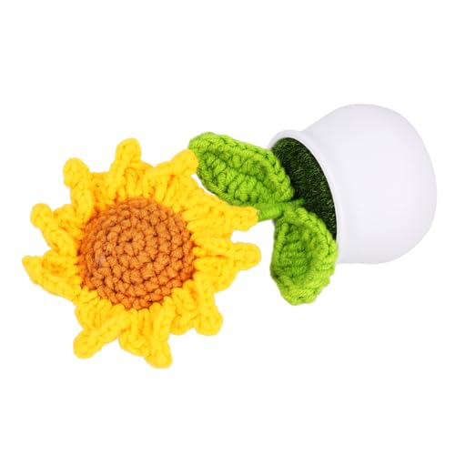 GOOHOCHY Handgefertigte Sonnenblume Im Topf Simulierte Häkelblume Für Die Desktop Dekoration Perfektes Und Stilvolle Heimdekoration Faux Bonsai Weißem Topf von GOOHOCHY