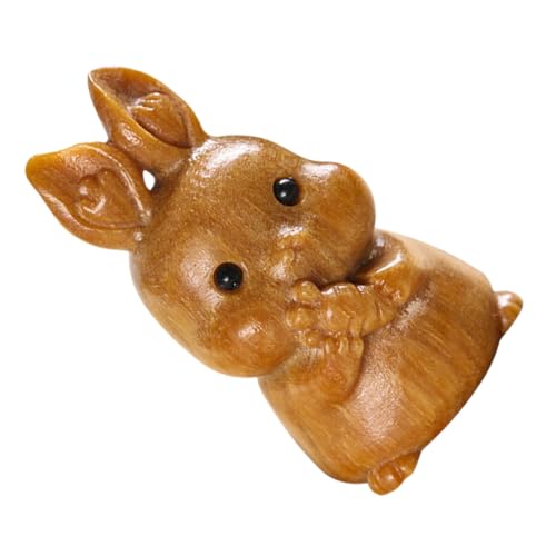 GOOHOCHY Niedliche Hasenfigur Aus Holz, Osterhase, Schreibtischdekoration, Kleine Tier-sammelstatue, Holzschnitzerei, Hasenskulptur Für Die Tischdekoration Zu Ostern von GOOHOCHY