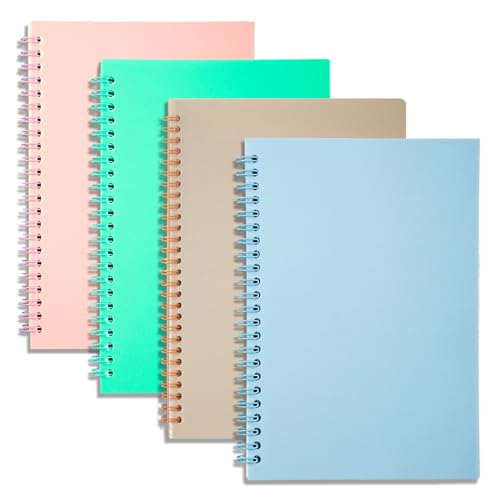 GOOKALA A5 Spiral Lined Notepad,4 Pack Spiral Notebook Wirebund Notebooks 80 Blätter (160 Seiten)/Pro Pack A5 Skizze Buch Reporter Notepad für Büro Reise Schule Zeichnung (Rosa+Blau+Grün+Beige) von GOOKALA