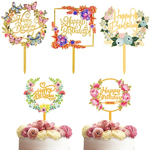 5-Teiliges Tortenaufsatz-Set, Torten Topper，Acryl-Tortenaufsatz, Kuchen Topper Happy Birthday，Tortenstecker，Happy Birthday Kuchen Deko，Geeignet FüR Geburtstage, Hochzeiten, Familienfeiern von GOOMICK