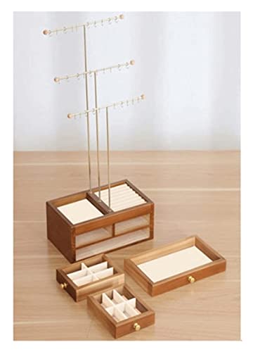 GOOPEEG Uhrenbox Schmuckschatulle Aus Holz Mit Ständer, Uhren Ohrringe Halsketten Schmuck Aufbewahrungsboxen Mit 3 Schubladen Uhrenkasten(Three Rows of Metal Racks) von GOOPEEG