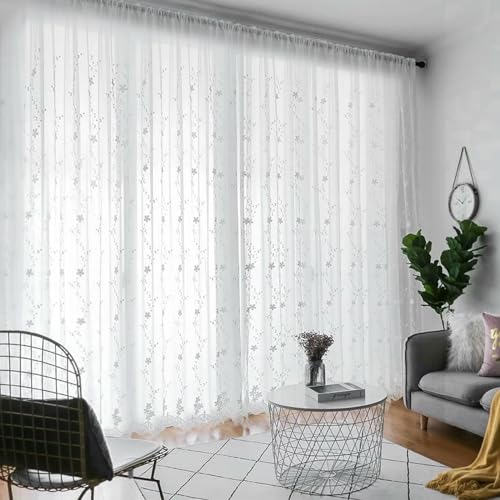 GOPEO 1PC Romantische Weiße Stickerei Blumen Vorhang für Wohnzimmer Transparent Dünne Tüll für Mädchen Zimmer Drcorative von GOPEO