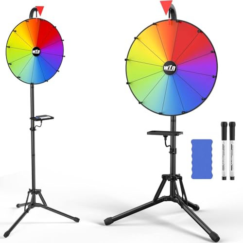 GOPLUS 40 cm Glücksrad, höhenverstellbarer Glücksrad-Dreher mit Falt-Stativ, Trockenlöschmarker & Radiergummi, farbiges Rouletterad mit 12 Schlitzen für Karneval, Messe & Partyspiele von GOPLUS