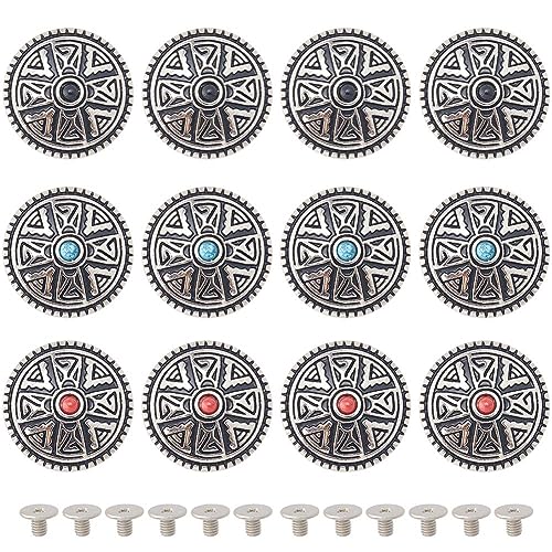 GORGECRAFT 1 Box 12Stk Dekorative Conchos-Knöpfe Aus Leder 3 Farben Metallbolzen Schraubverschluss Türkisfarbener Metallknopf Ersatz Zinklegierung Schnalle Niete DIY-Kreativitätsprodukt Nähen Zubehör von GORGECRAFT