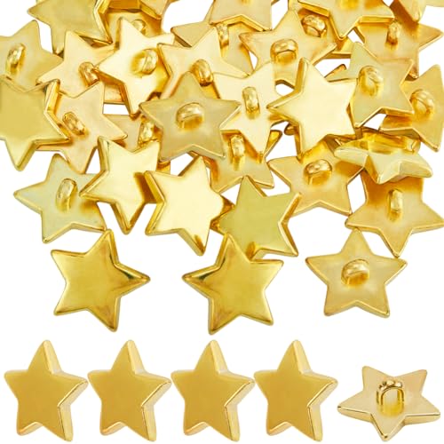 GORGECRAFT 1 Box 40 Stück Kunststoffknöpfe Mit Pentagramm-Stern Dekorativ Klein Mini Golden 1 Löcher Mantelknopf Für Kleidung DIY Basteln Nähen Verzierungen Kartenherstellung Scrapbooking 18 mm von GORGECRAFT