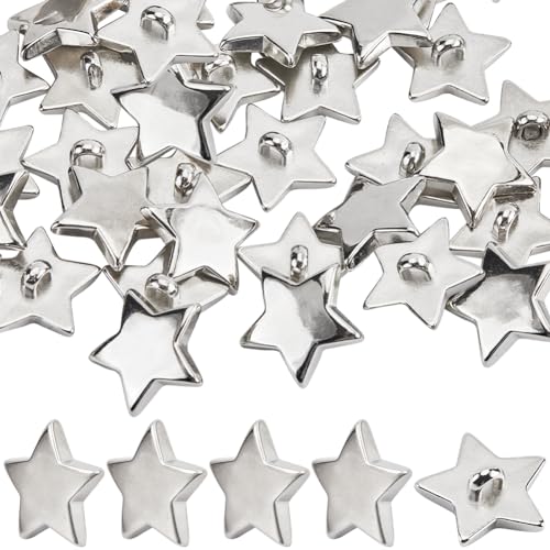 GORGECRAFT 1 Box 40 Stück Kunststoffknöpfe Mit Pentagramm-Stern Dekorativ Klein Mini Silberfarben 1 Löcher Mantelknopf Für Kleidung DIY Basteln Nähen Verzierungen Kartenherstellung Scrapbooking 18 mm von GORGECRAFT