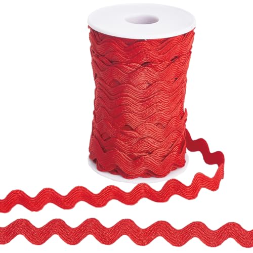 GORGECRAFT 1 Rolle 25 Yards Zickzack-Besatzband 10 mm Rick Rack Wave Nähen Biegen Fransenbesatz Geflochtener Webstoff Zum Nähen Blumenmachen Hochzeitskleid Party-Basteln Rot von GORGECRAFT