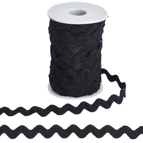 GORGECRAFT 1 Rolle 25 Yards Zickzack-Besatzband 10 mm Schwarz Rick Rack Wave Nähen Biegen Fransenbesatz Geflochtener Webstoff Zum Nähen Blumenherstellung Hochzeitskleid Party Spitzenband Basteln von GORGECRAFT