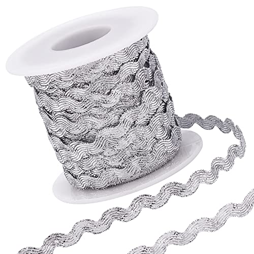 GORGECRAFT 1 Rolle 27yd/25m Glitter Silver RIC Rac Trim Ribbon Wave Sewing Bending Fringe Trim 5mm/0.2 Zoll Zum Nähen von Blumen Basteln Hochzeit Party Lace Ribbon Craft von GORGECRAFT