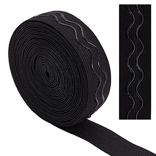 GORGECRAFT 10 Meter Schwarzes Rutschfestes Elastisches Silikonband 25mm Gurtband Weiches Band Gewellter Gummigürtel Dehnbare Gewellte Bandrolle Für Kleidungsstück Fahrradhose Unterwäsche Zubehör von GORGECRAFT