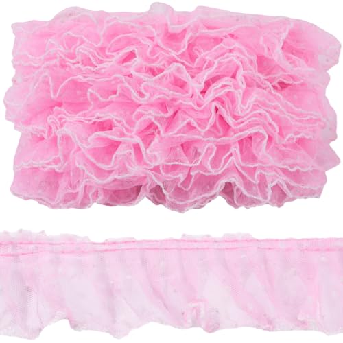 GORGECRAFT 10 Meter Spitzenbesatz Mit Rüschen 6cm Breit Plissiert Besticktes Organza-Spitzenband Applikationen Für Hochzeiten Brautkleider Flicken Kantenbesatz Für DIY-Näharbeiten Kleidung Dekor Rosa von GORGECRAFT