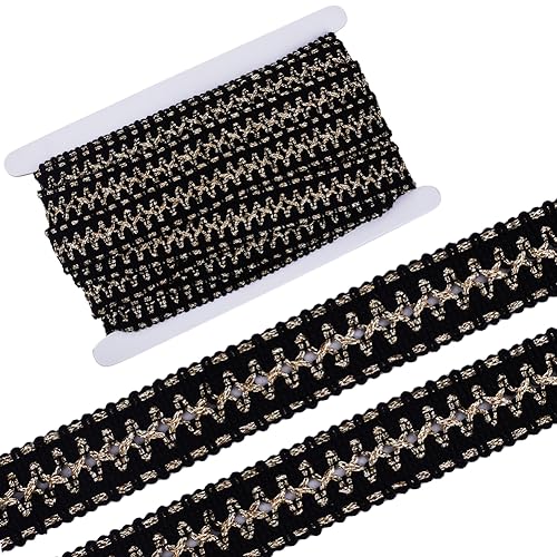 GORGECRAFT 10 Yard Spitzenband Geflochtenes Band Metallstoff Dekoratives Gurtband Verzierung Metallischer Zopf Spitzenbesatz Mit Schwarz-Goldenem Glanz Polyester Zum Nähen Weihnachtskleidern Kleidung von GORGECRAFT